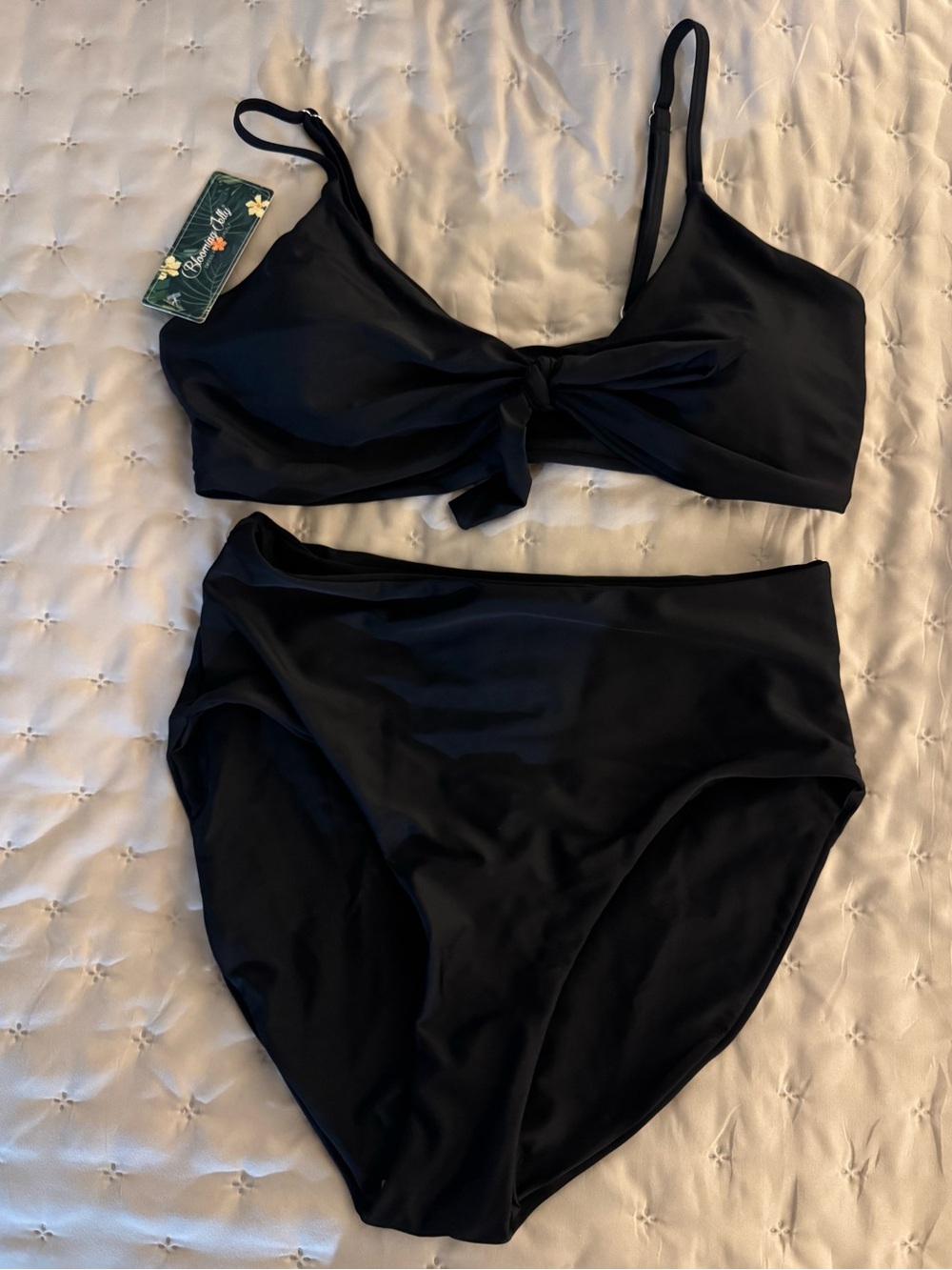 Never Worn, Black Tie-Front Bikini Set - Women Swim Bikinis, Size Large